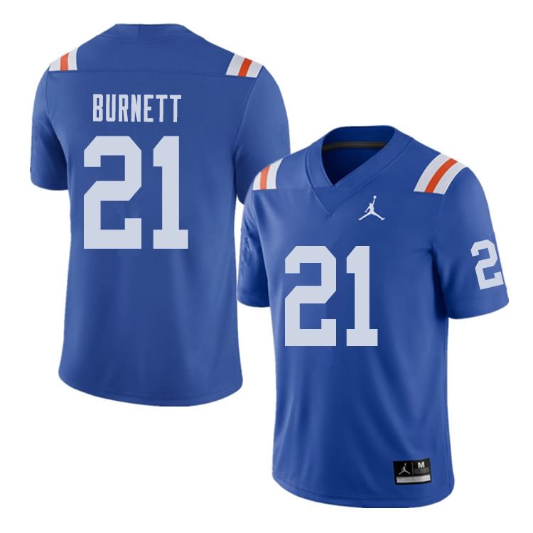 Men's NCAA Florida Gators McArthur Burnett #21 Stitched Authentic Alternate Jordan Brand Royal Throwback College Football Jersey BRF5265TM